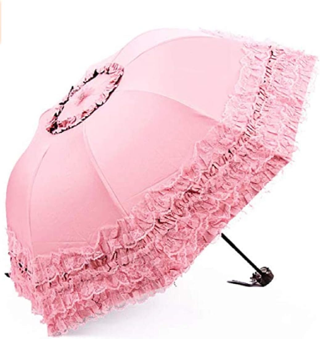 Foldable Lace Parasol Travel Sun Rain Umbrella Compact Anti UV Resistance Princess Sun Umbrella for Women & Girls