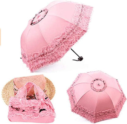 Foldable Lace Parasol Travel Sun Rain Umbrella Compact Anti UV Resistance Princess Sun Umbrella for Women & Girls