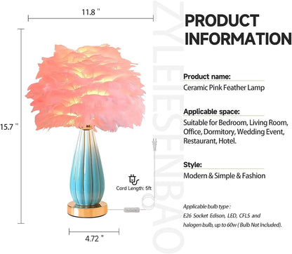 Pink Feather Table Lamp Creative Bedside Feather Lamp Simple Goose Nightstand Light Teen Desk Lighting for Girl Bedroom Living Room Decoration Wedding Romantic Atmosphere