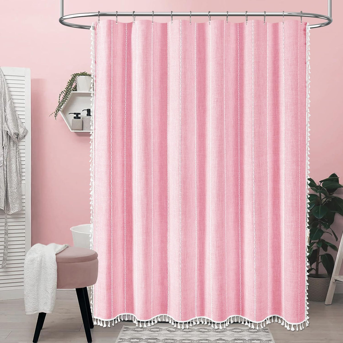 BTTN Blush Boho Farmhouse Linen Heavy Duty Cloth Set, 72x72