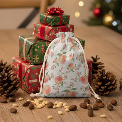 Victoroes Peach Drawstring Gift Bags 10 Pcs 5" x 7" Small Summer Peach Flower Spring Linen Gift Bag Reusable Fabric Wrap Bags for Wedding Party Birthday Holiday