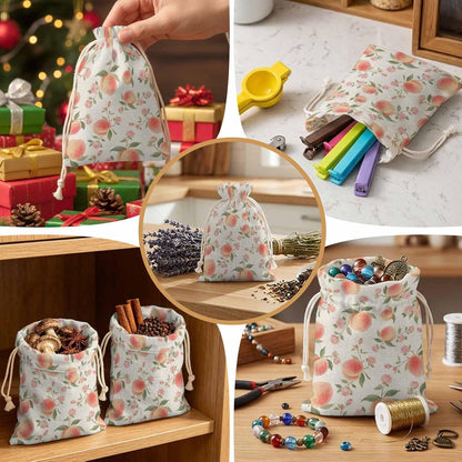 Victoroes Peach Drawstring Gift Bags 10 Pcs 5" x 7" Small Summer Peach Flower Spring Linen Gift Bag Reusable Fabric Wrap Bags for Wedding Party Birthday Holiday