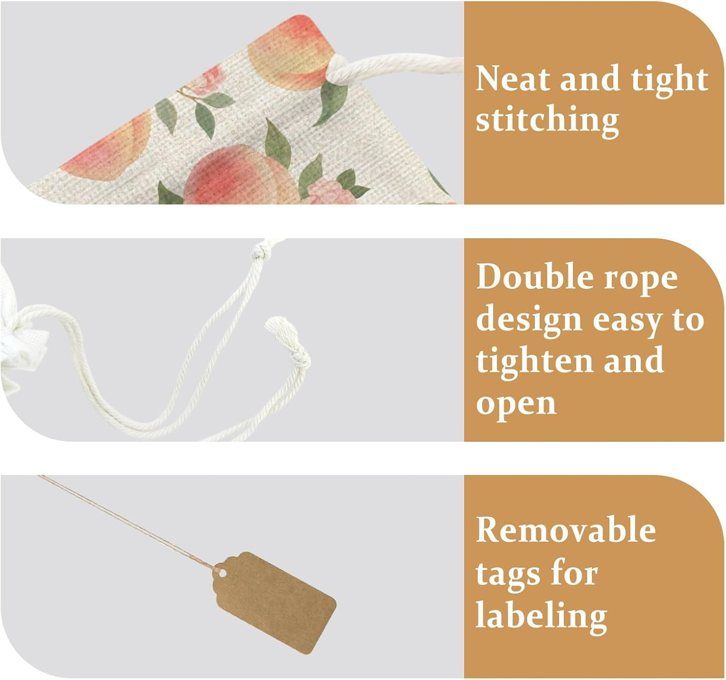 Victoroes Peach Drawstring Gift Bags 10 Pcs 5" x 7" Small Summer Peach Flower Spring Linen Gift Bag Reusable Fabric Wrap Bags for Wedding Party Birthday Holiday