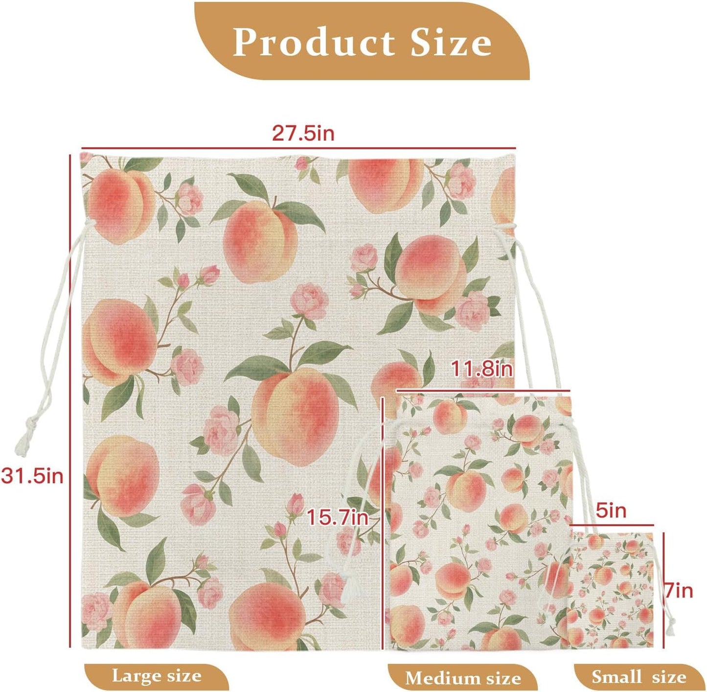 Victoroes Peach Drawstring Gift Bags 10 Pcs 5" x 7" Small Summer Peach Flower Spring Linen Gift Bag Reusable Fabric Wrap Bags for Wedding Party Birthday Holiday