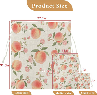 Victoroes Peach Drawstring Gift Bags 10 Pcs 5" x 7" Small Summer Peach Flower Spring Linen Gift Bag Reusable Fabric Wrap Bags for Wedding Party Birthday Holiday