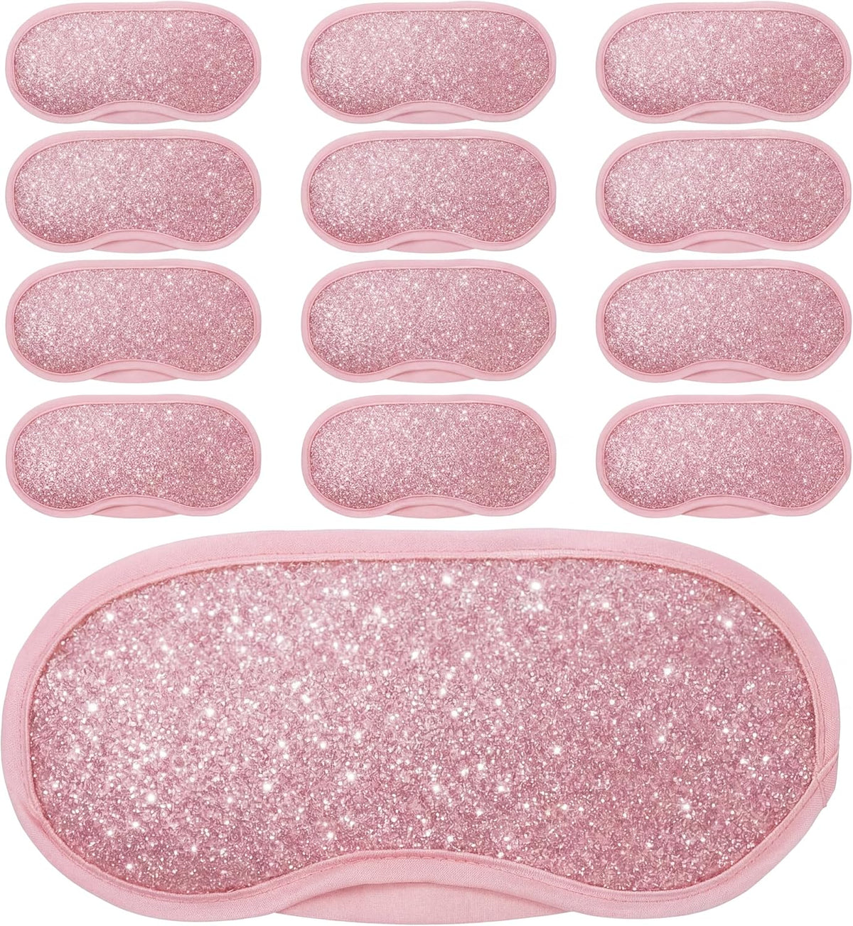 12 Pcs Glitter Eye Mask Bulk Sleep Masks Eye Cover for Party Gifts Blindfold with Adjustable Elastic Strap for Bachelorette Party Supplies Women Men (Light Pink)
