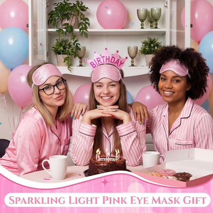 12 Pcs Glitter Eye Mask Bulk Sleep Masks Eye Cover for Party Gifts Blindfold with Adjustable Elastic Strap for Bachelorette Party Supplies Women Men (Light Pink)