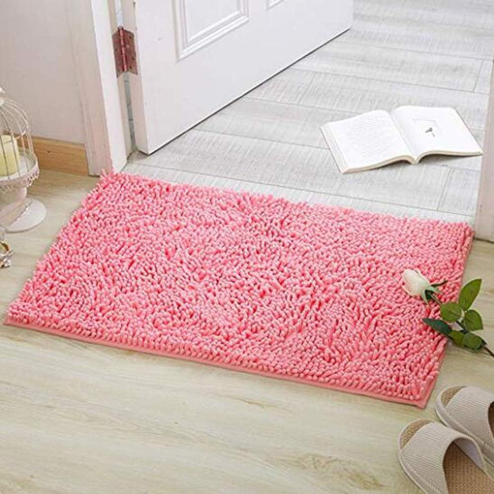 Rectangle Bath Rug Floor Mat 17.72 x 27.56 Inch Soft Shaggy Non-Slip Bathroom Mat Foot Pad Area Rug for Floor Bathroom Bedroom Living Room Kitchen (Pink)