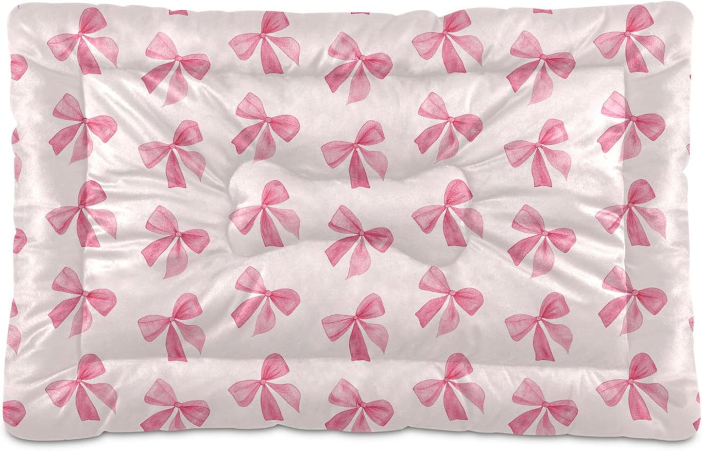 Pink Bows Pet Bed Pad, Soft Pet Pad with Non-Slip Bottom, Bed Mat for Cat and Dog, Machine Washable Mattress for Living Room Crate Car, 24"x18"