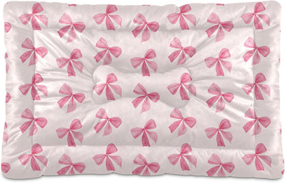 Pink Bows Pet Bed Pad, Soft Pet Pad with Non-Slip Bottom, Bed Mat for Cat and Dog, Machine Washable Mattress for Living Room Crate Car, 24"x18"