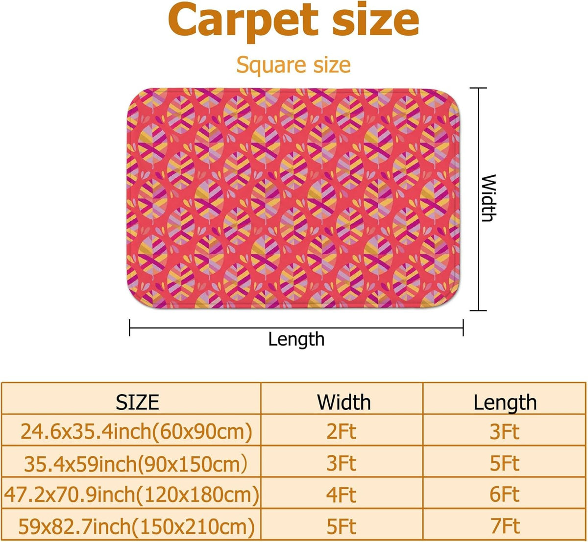 Flower Area Rug, Modern Vibrant Stripes Geometric Spring Peach Low Pile Sponge Soft Rectangle Carpet Stain Resistant Rugs for Living Room Bedroom New Home Dining Decor 5' X 7'