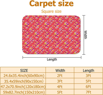 Flower Area Rug, Modern Vibrant Stripes Geometric Spring Peach Low Pile Sponge Soft Rectangle Carpet Stain Resistant Rugs for Living Room Bedroom New Home Dining Decor 5' X 7'