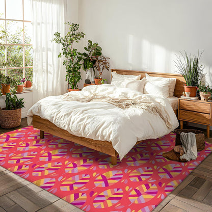 Flower Area Rug, Modern Vibrant Stripes Geometric Spring Peach Low Pile Sponge Soft Rectangle Carpet Stain Resistant Rugs for Living Room Bedroom New Home Dining Decor 5' X 7'