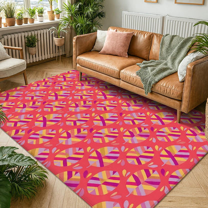 Flower Area Rug, Modern Vibrant Stripes Geometric Spring Peach Low Pile Sponge Soft Rectangle Carpet Stain Resistant Rugs for Living Room Bedroom New Home Dining Decor 5' X 7'