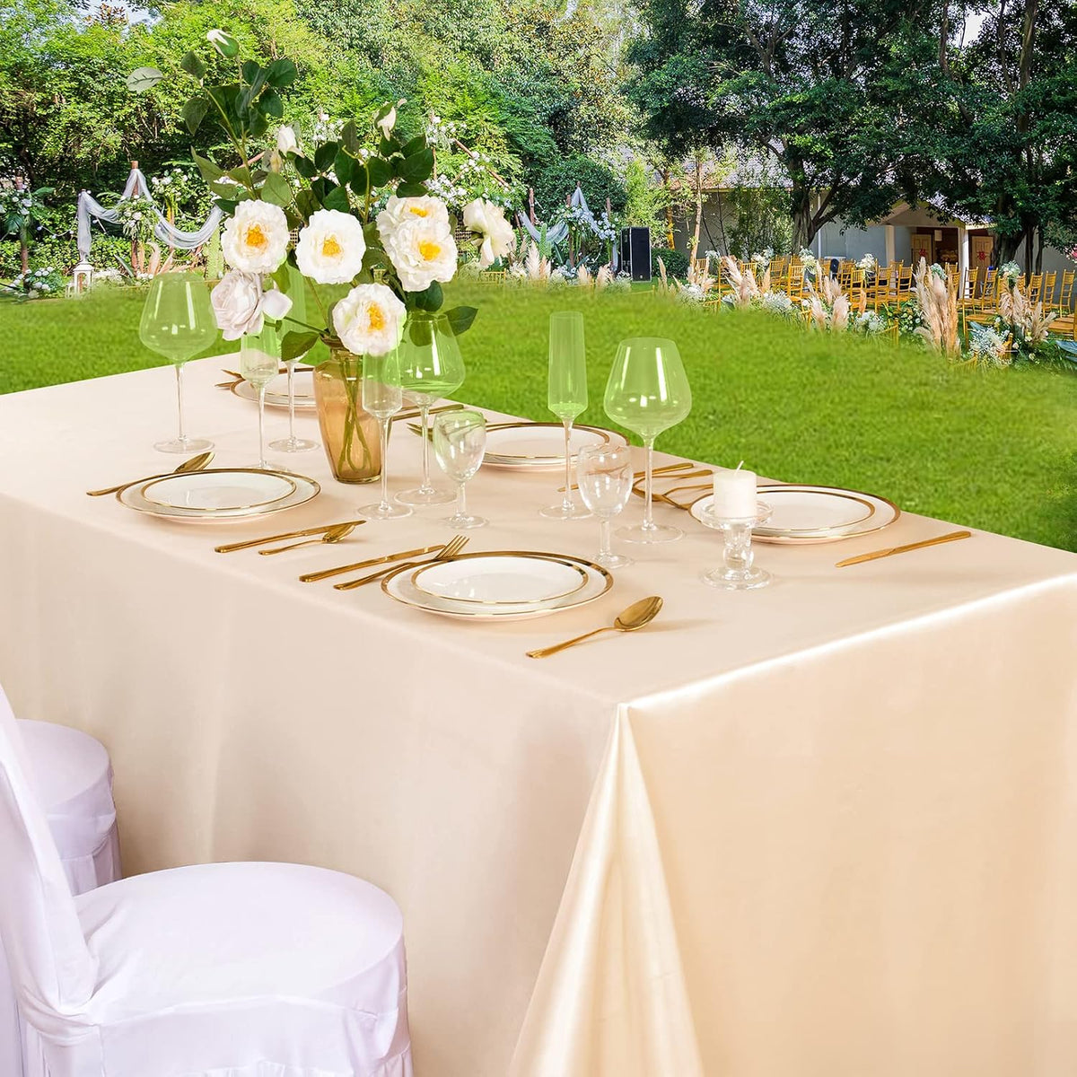Peach Satin Tablecloth 60 x 102 Inches