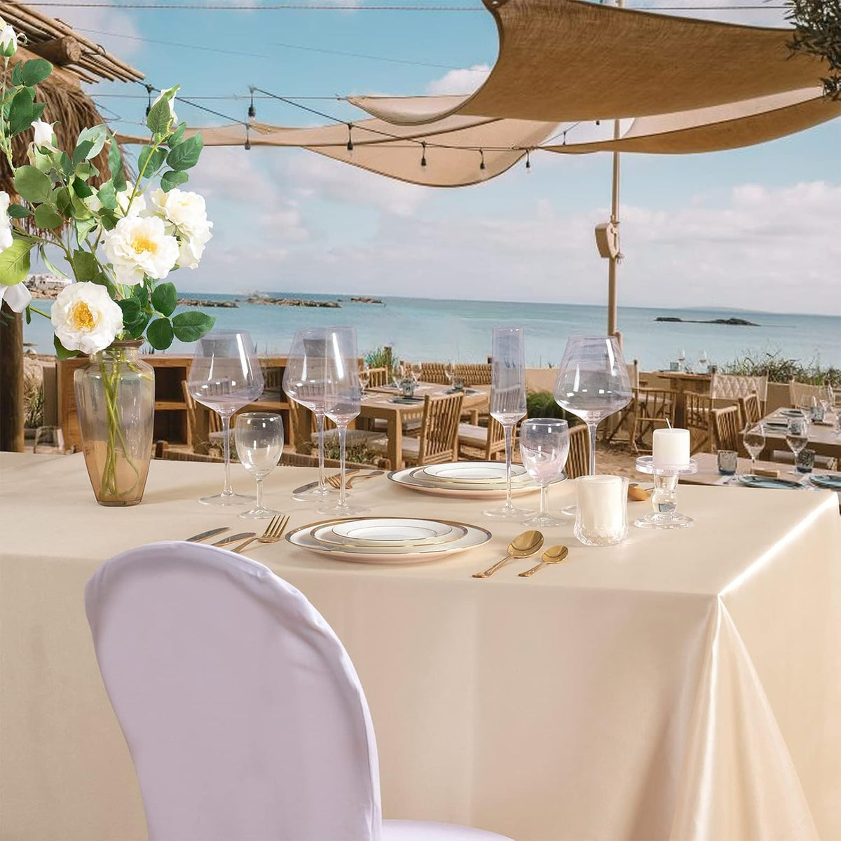 Peach Satin Tablecloth 60 x 102 Inches