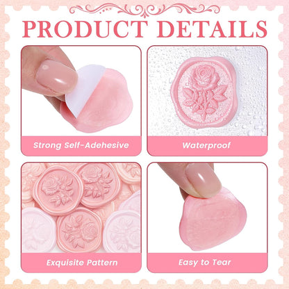 60 Pcs Wax Seal Stickers Rose Envelope Seals, Pink Series, Rose