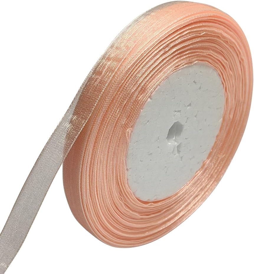 Solid Organza Ribbon 3/8" Peach 1 Roll 50 Yards Craft Bow Party Decoration Packing Ribbons (Peach, 3/8"(10mm))