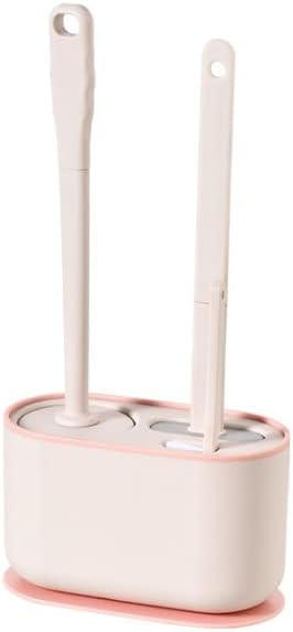Wall Mounted Toilet Brush and Holder Set, Long Handle Flat Head Toilet Bowl Brush for Deep Cleaning, No Punching Installation, Ventilated Base for Bathroom or RV (Pink)