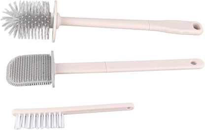 Wall Mounted Toilet Brush and Holder Set, Long Handle Flat Head Toilet Bowl Brush for Deep Cleaning, No Punching Installation, Ventilated Base for Bathroom or RV (Pink)