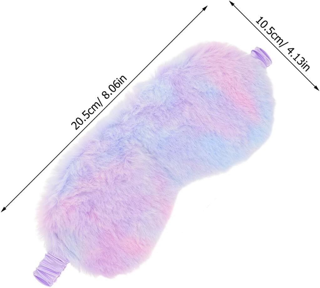 2pcs Plush Rabbit Fur Sleep Eye Masks and Women – Soft Faux Silk Light Blocking Cover for Travel and Nap, Comfortable Skin-Friendly Eyemask Set in Iridescent Blue Pink