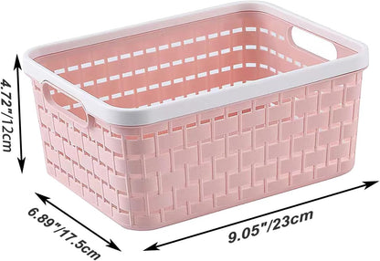 Plastic Storage Bin Baskets, Toilet Paper Basket for Bathroom, Plastic Organizer Shower Caddy with Handles for Living Room (Small Pink 2 pack)