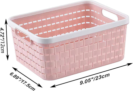 Plastic Storage Bin Baskets, Toilet Paper Basket for Bathroom, Plastic Organizer Shower Caddy with Handles for Living Room (Small Pink 2 pack)