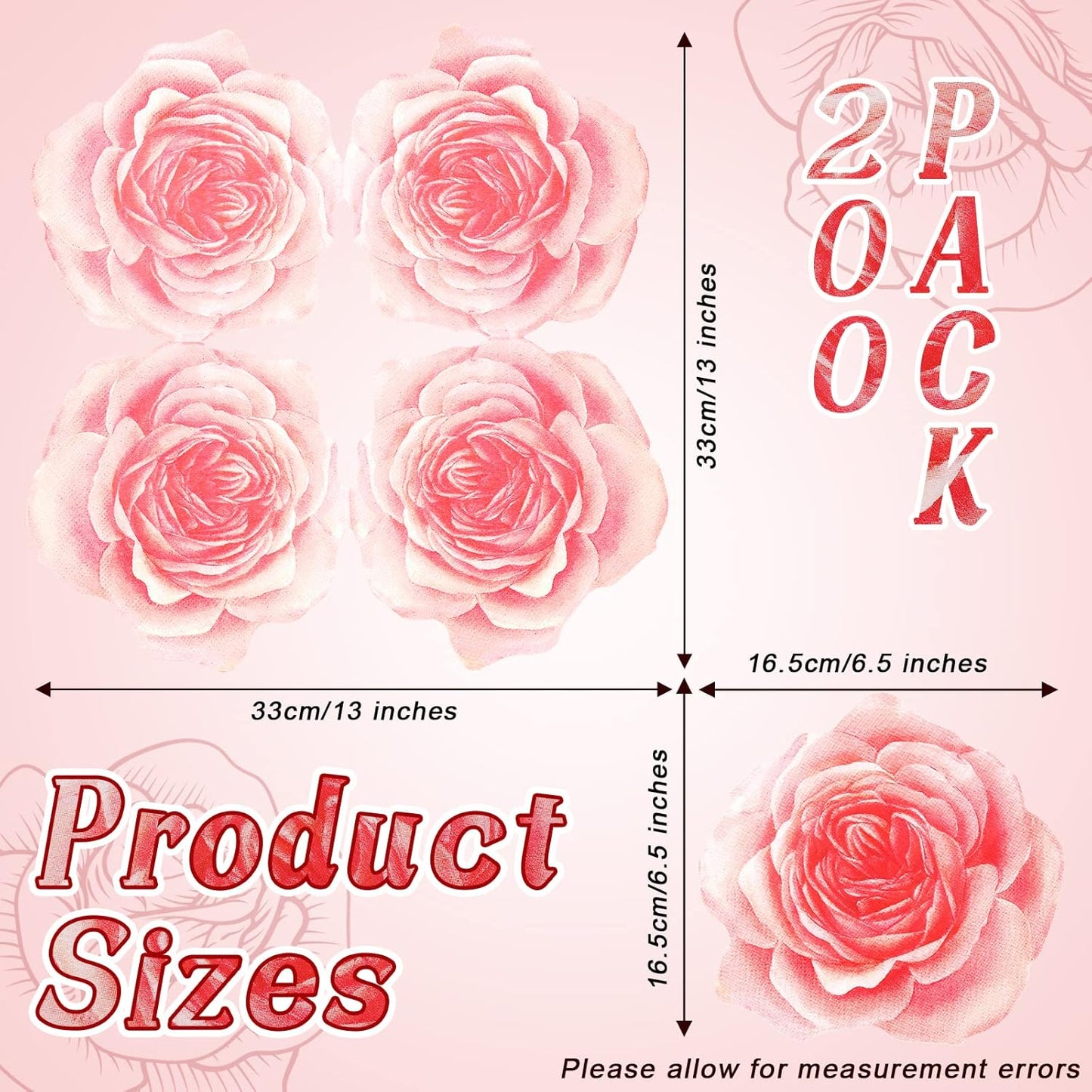 Yeaqee 200 Pcs Flower Shaped Napkins, 2 Ply Disposable Floral Paper Napkin with Pink Rose, 13" x 13" Spring Decorative Flower Tableware for Mothers Day Wedding Bridal Baby Shower Birthday Party Decor