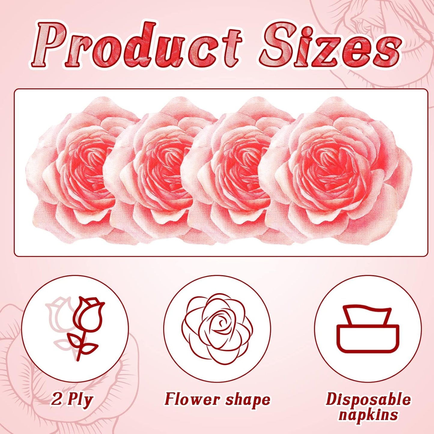 Yeaqee 200 Pcs Flower Shaped Napkins, 2 Ply Disposable Floral Paper Napkin with Pink Rose, 13" x 13" Spring Decorative Flower Tableware for Mothers Day Wedding Bridal Baby Shower Birthday Party Decor