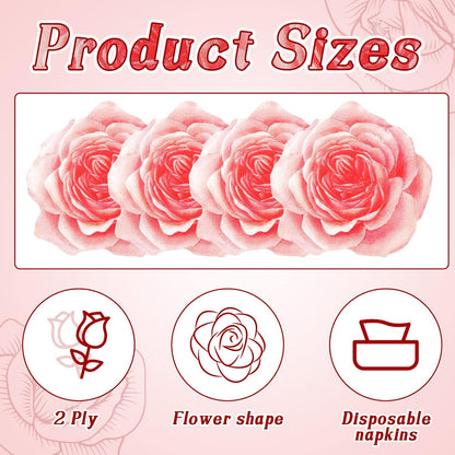 Yeaqee 200 Pcs Flower Shaped Napkins, 2 Ply Disposable Floral Paper Napkin with Pink Rose, 13" x 13" Spring Decorative Flower Tableware for Mothers Day Wedding Bridal Baby Shower Birthday Party Decor