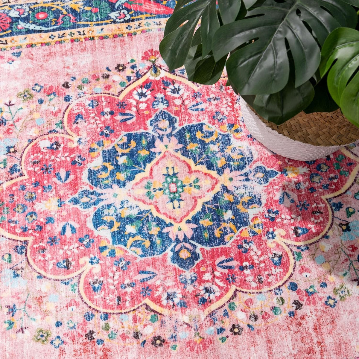 Washable Runner Rug 2x6 Pink Boho Area Rug for Hallway Entryway