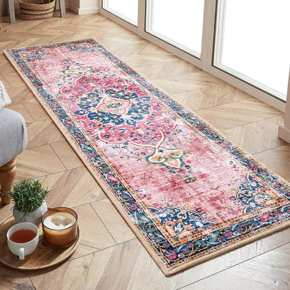Washable Runner Rug 2x6 Pink Boho Area Rug for Hallway Entryway