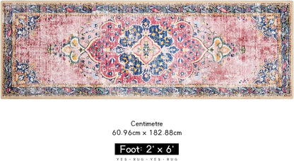 Washable Runner Rug 2x6 Pink Boho Area Rug for Hallway Entryway