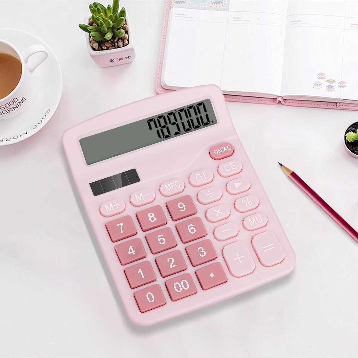 Desktop Calculator, Pink Calculator Big Buttons, 12-Digits Large LCD Display, Solar and AA Battery Dual Power, Desk Calculators for Office Home School Business Class (Pink)