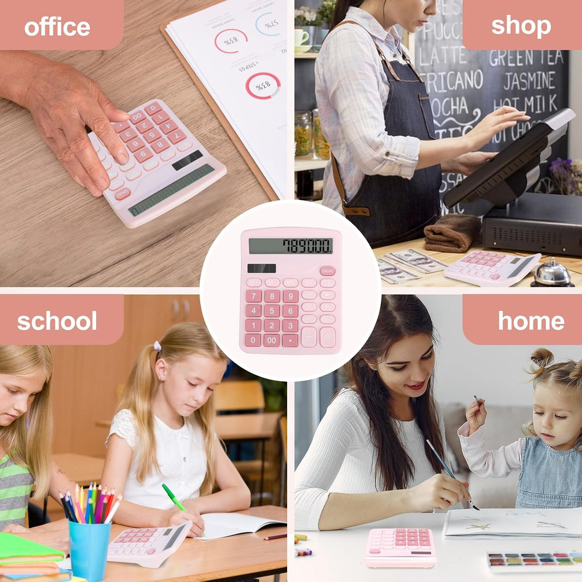 Desktop Calculator, Pink Calculator Big Buttons, 12-Digits Large LCD Display, Solar and AA Battery Dual Power, Desk Calculators for Office Home School Business Class (Pink)