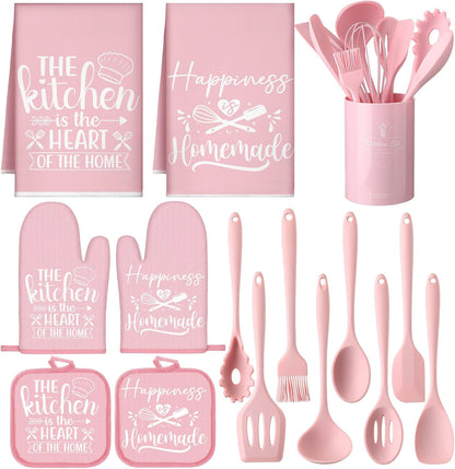 Pink Kitchen Accessories, 15 Pack, Happy Kitchen