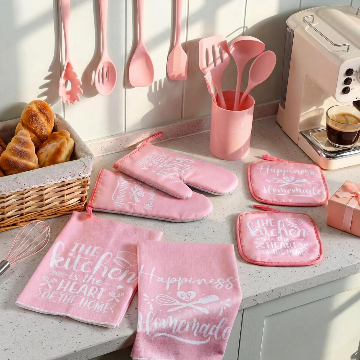 Pink Kitchen Accessories, 15 Pack, Happy Kitchen