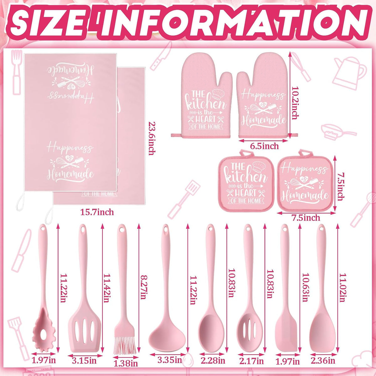 Pink Kitchen Accessories, 15 Pack, Happy Kitchen