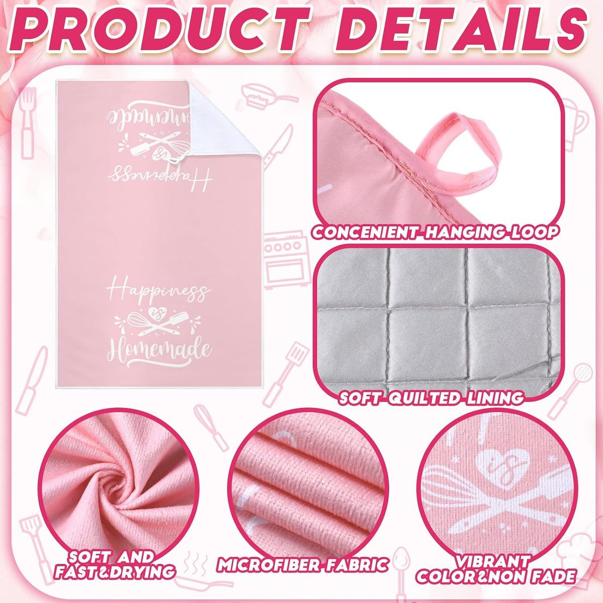 Pink Kitchen Accessories, 15 Pack, Happy Kitchen