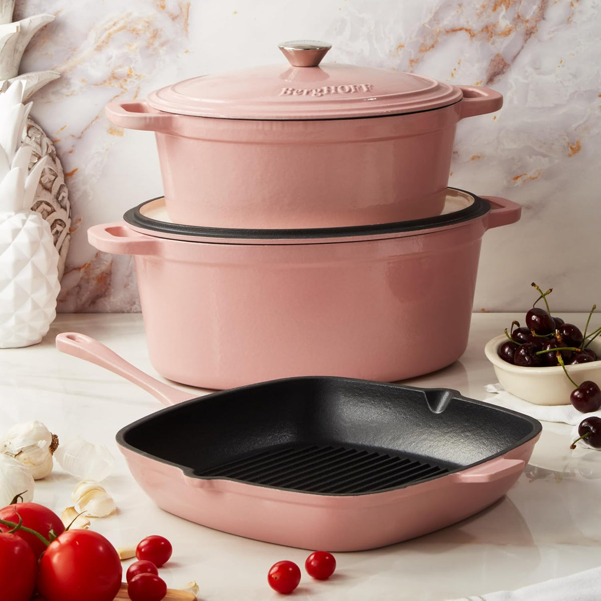 Neo Enameled Cast Iron Oval Dutch Oven Pot, 8 Quart, Pink