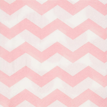 Pastel Pink Chevrons and Dots Printed Beverage Napkins (16 ct)