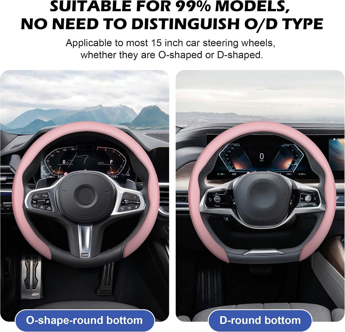 Frani Nappa Leather Steering Wheel Cover, 14.5-15 Inch,Pink