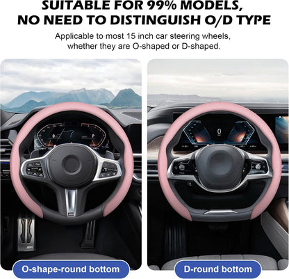 Frani Nappa Leather Steering Wheel Cover, 14.5-15 Inch,Pink