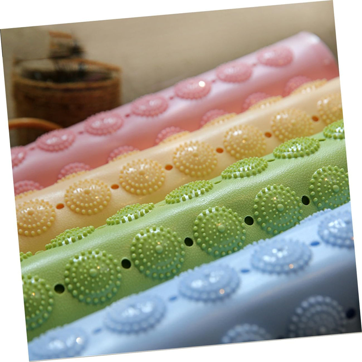 Pink TPR Bath Mat with Dots 46x48cm Suction Cups Non Slip