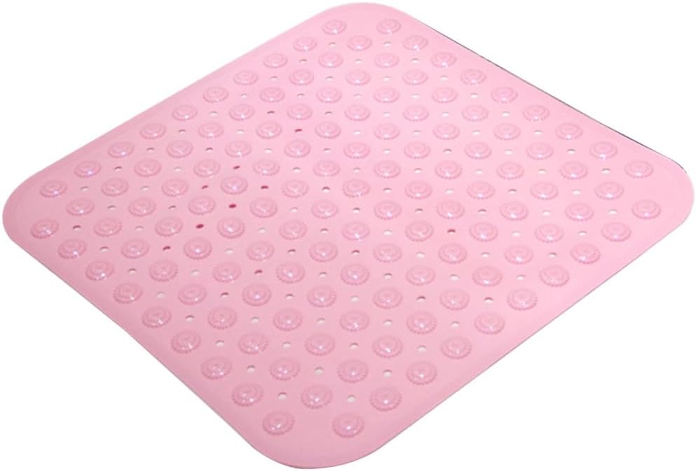 Pink TPR Bath Mat with Dots 46x48cm Suction Cups Non Slip
