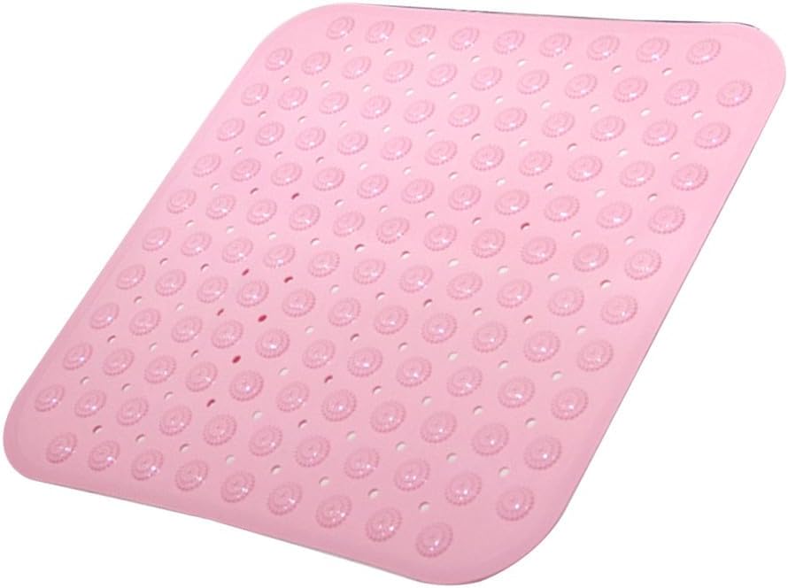 Pink TPR Bath Mat with Dots 46x48cm Suction Cups Non Slip