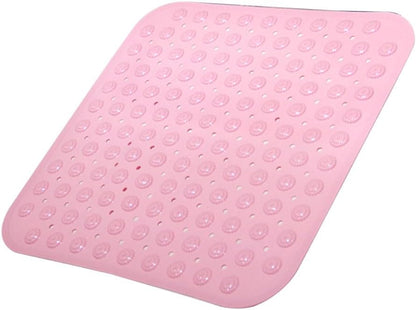 Pink TPR Bath Mat with Dots 46x48cm Suction Cups Non Slip