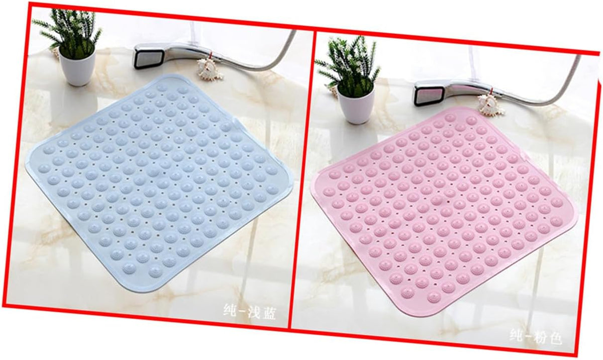 Pink TPR Bath Mat with Dots 46x48cm Suction Cups Non Slip