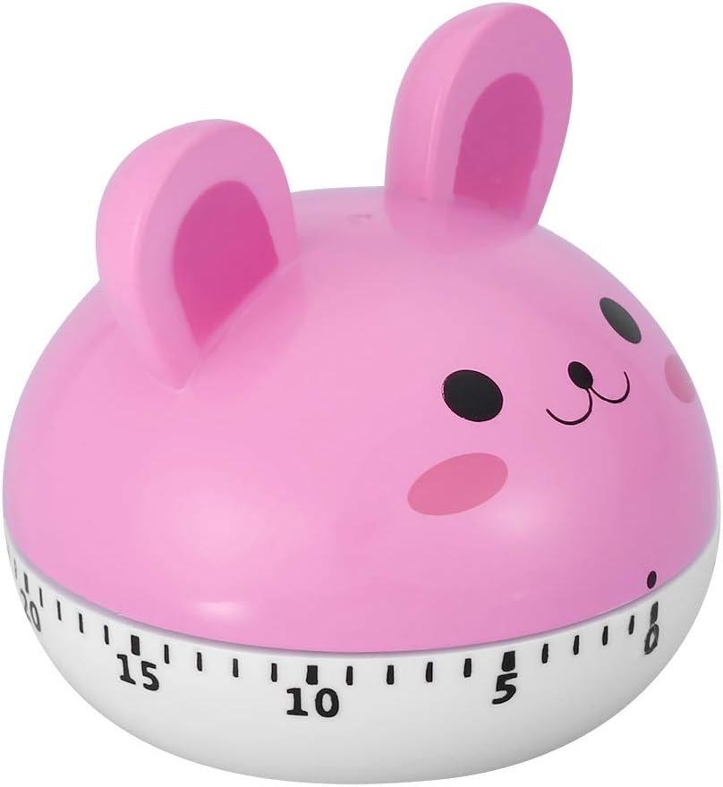 Mechanical Kitchen Timer Cute Mushroom Timer for Kids Wind Up 60 Minutes Non Cooking Timer (Pink Bunny)