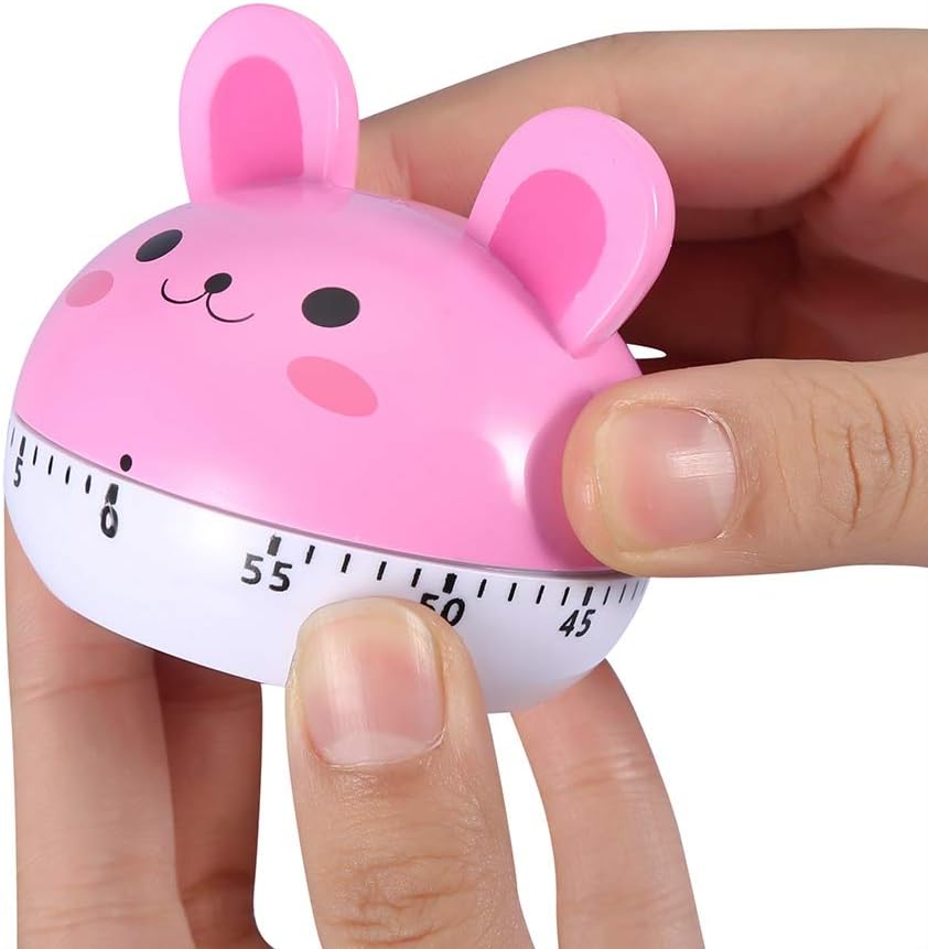 Mechanical Kitchen Timer Cute Mushroom Timer for Kids Wind Up 60 Minutes Non Cooking Timer (Pink Bunny)